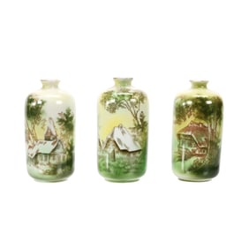 (3) Miniature Vases, R.S. Germany, Green/Yellow Tone
