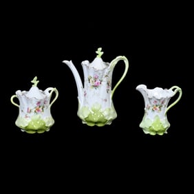 3 Piece Tea Set, Unmarked R.S. Prussia, Leaf Mold