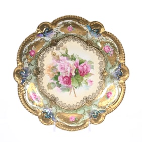 Plate Marked R.S. Prussia, Rose Decor, Perfect Gold
