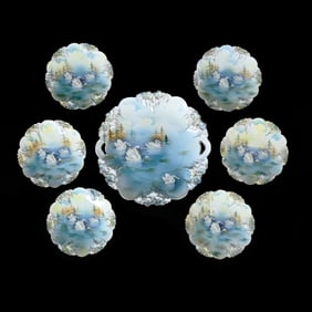 Cake Set Marked R.S. Prussia, Icicle Mold, Swan