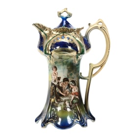 Chocolate Pot Marked R.S. Prussia, Dice Throwers