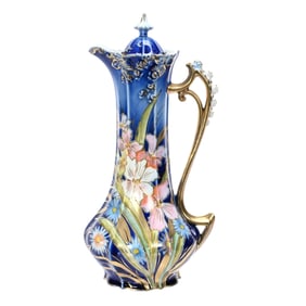 Chocolate Pot Marked Rs Steeple, Rosebud Mold Cobalt