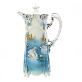 Small Chocolate Pot, Unmarked R.S. Prussia, Swan