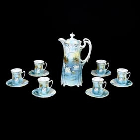 Chocolate Set Marked R.S. Prussia, Swan Icicle Mold