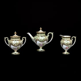 Pedestal Tea Set Marked R.S. Prussia, Three Piece