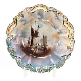 Bowl Marked R.S. Prussia, Masted Schooner Decor