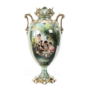 Pedestal Vase Marked R.S. Prussia, Dice Throwers