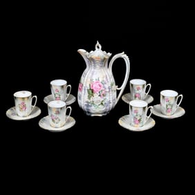 Chocolate Set Marked R.S. Prussia, Satin Cabbage