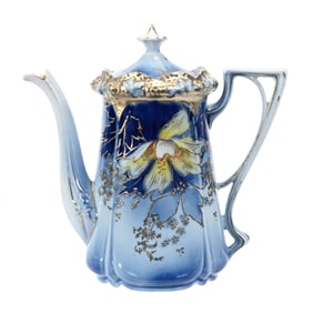 Tea Pot, Unmarked R.S. Prussia, Cobalt Blue Stippled