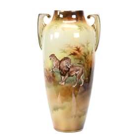 Vase, Two Handles, Unmarked R.S. Prussia, Rare Lion