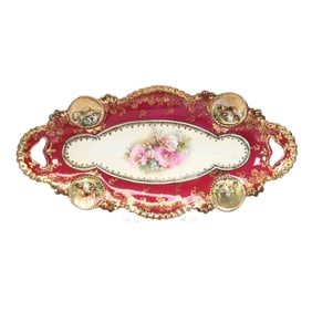 Relish Tray Marked R.S. Prussia, Medallion Mold, Red