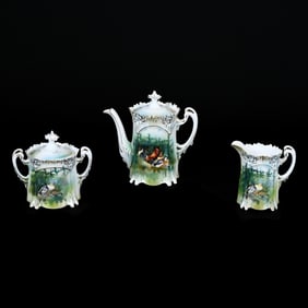 Tea Set Marked R.S. Prussia, Farmyard & Duck Decor