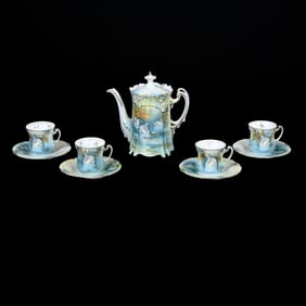 Demitasse Set Marked R.S. Prussia, Swan Icicle Mold