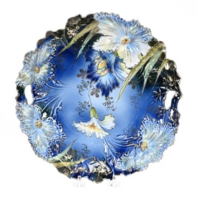 Cake Plate, Unmarked R.S. Prussia, Carnation, Cobalt