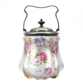 Biscuit Jar, Unmarked R.S. Prussia,Satin Floral Mold