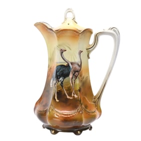 Chocolate Pot Marked R.S. Prussia, Ostrich Decor