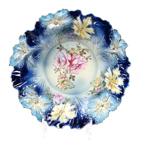 Bowl Marked R.S. Prussia, Carnation Mold, Cobalt