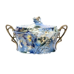 Cracker Jar Marked R.S. Prussia, Cobalt, Carnation