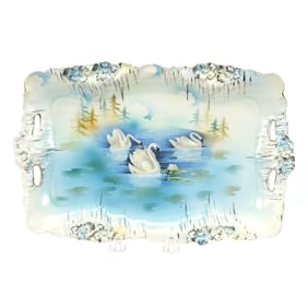 Dresser Tray Marked Wheelock Prussia, Swan Decor
