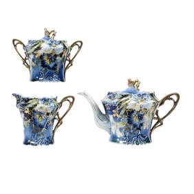 Tea Set Marked R.S. Prussia, Carnation Mold, Cobalt
