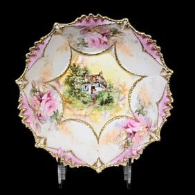 Bowl Marked R.S. Prussia, Cottage Scene, Satin
