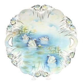 Cake Plate Marked R.S. Prussia, Swan, Icicle Mold