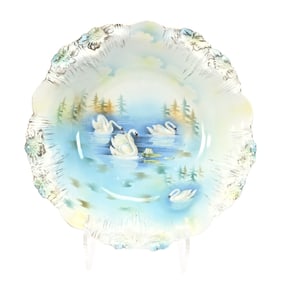 Bowl Marked R.S. Prussia, Swan Scene, Icicle Mold