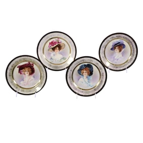 (4) Plates Marked Prov Saxe, Gibson Girl Portraits