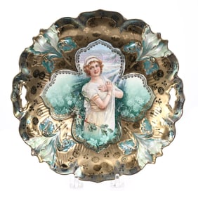Cake Plate Marked R.S. Prussia, Satin Winter Season