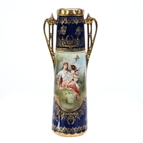 Vase Marked R.S. Suhl, Woman & Cherub Scenic Decor