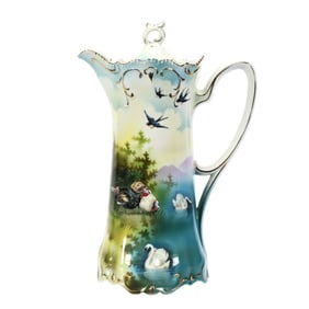 Chocolate Pot Marked R.S. Prussia, Three Scenes