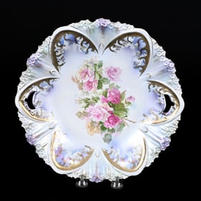 Cake Plate Marked R.S. Prussia, Satin, Pink Rose