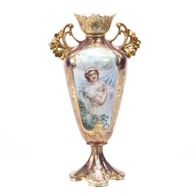 Pedestal Vase Marked R.S. Prussia, Winter Season
