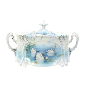 Cracker Jar Marked R.S. Prussia, Swan, Icicle Mold