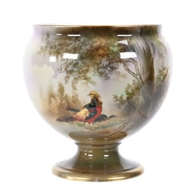 Pedestal Planter Marked R.S. Poland, Pheasant Decor