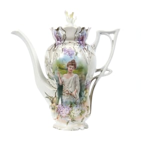 Coffee Pot Marked R.S. Prussia, Satin Spring Season