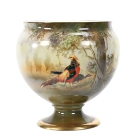 Pedestal Planter Marked R.S. Poland, Pheasant Decor