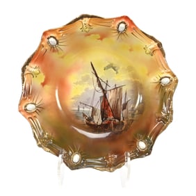 Bowl Marked R.S. Prussia, Masted Schooner Decor