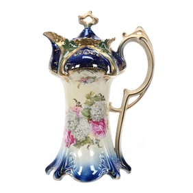 Chocolate Pot Marked R.S. Prussia, Cobalt & Green