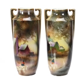 Pair Vases Marked R.S. Germany, Sheepherder Decor