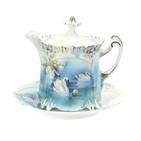 Syrup Pitcher/Underplate Marked R.S. Prussia Swan