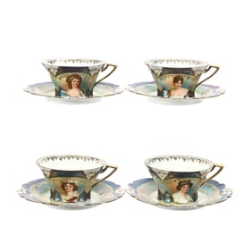 (4) Coffee Cups/Saucers, Unmarked R.S. Prussia