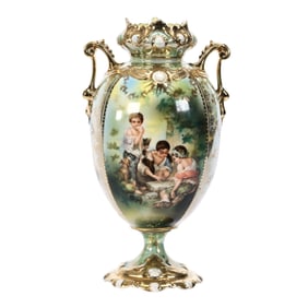 Pedestal Vase Marked R.S. Prussia, Dice Throwers