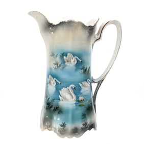 Pitcher, Unmarked R.S. Prussia, Swan Scenic Decor
