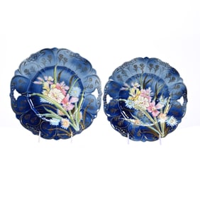(2) Cake Plates, Unmarked R.S. Prussia, Cobalt Blue