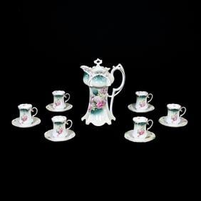 Chocolate Set Marked R.S. Prussia, Glass Bowl Decor