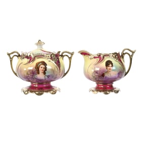 Pedestal Creamer & Sugar, Unmarked R.S. Prussia