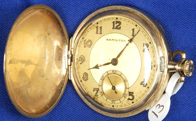 12 SIZE HAMILTON "CROWN WATCH CO." POCKET WATCH: 12 SIZE HAMILTON "CROWN WATCH CO." POCKET WATCH MODEL 99 15 JEWELED - SERIAL #503251 - HUNTER CASE - WORKING CONDITION