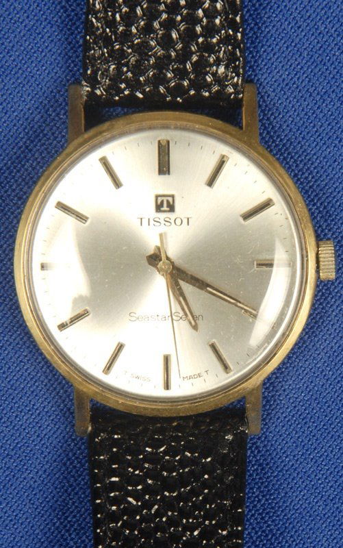 SWISS TISSOT SEASTAR SEVEN MANS WRIST WATCH: SWISS TISSOT SEASTAR SEVEN MANS WRIST WATCH BLACK LEATHER BAND - WORKING CONDITION