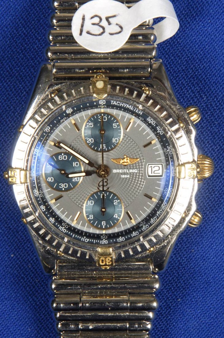 SWISS BREITLING AUTOMATIC CHRONOGRAPH MENS WRIST W: SWISS BREITLING AUTOMATIC CHRONOGRAPH MENS WRIST WATCH DELUXE SILVER BAND - VERY NICE